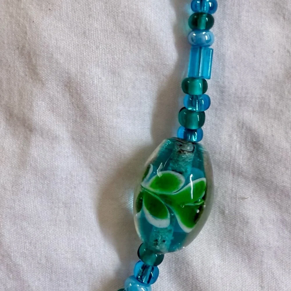 Blue and Green Beaded Necklace & Earrings Set